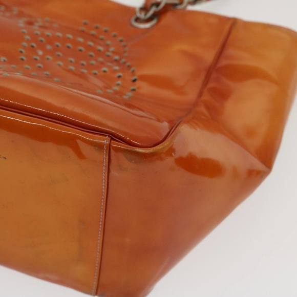 CHANEL Triple Coco Punching Tote Bag Enamel Orange CC Auth jk1312 - Picture 9 of 16